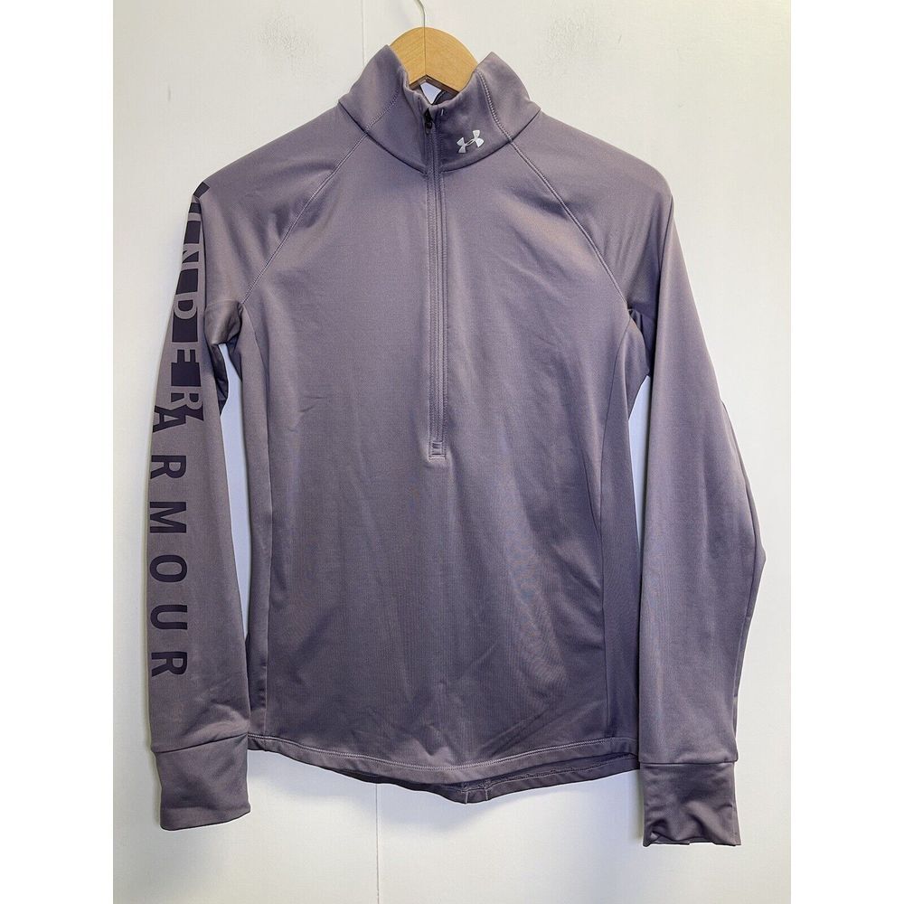 UNDER ARMOUR Women's Sz S UA TecH Twist ½ Zip Loose‎ Fit Purple Logo Long Sleeve